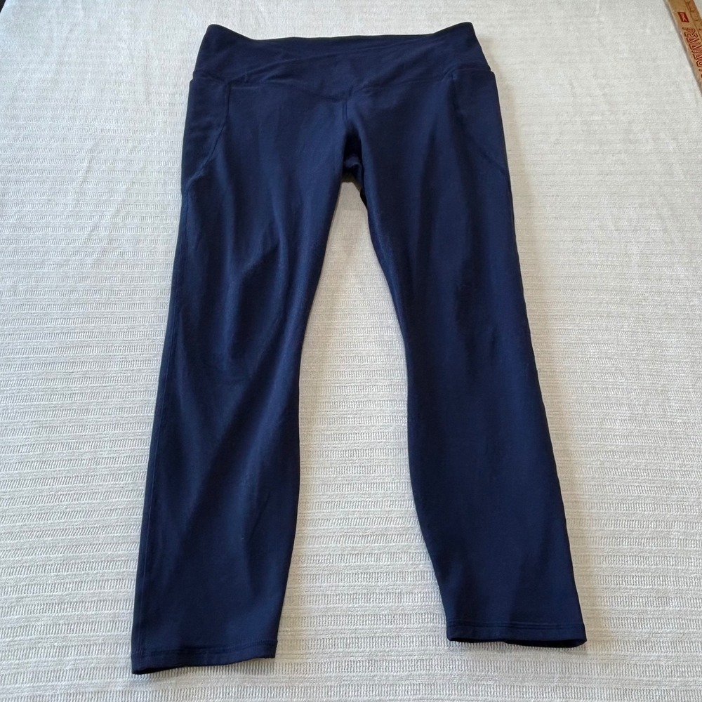 Fabletics PureLuxe Navy Blue Crossover Waist Leggings with Pockets Size M